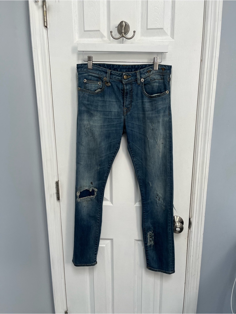 R13 Allison crop distressed Denim jeans women's 28 Westwood Blue Italy